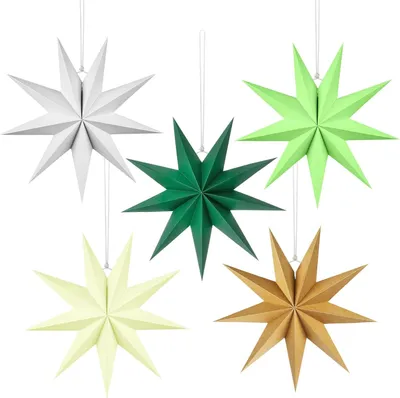 Productafbeelding van Vouwsterren - Set van 5 - Kerststerren - Papier - 30 cm - 3D papieren sterren - Lantaarn - Ster - Papier voor Kerstmis