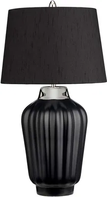 Produktbild von Nachttischlampe Keramik Stoff 56,2 cm hoch in Schwarz Silber Nickel poliert E27 rund Klassisch Tischleuchte