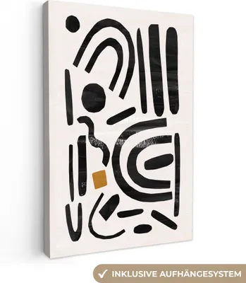 Produktbild von MuchoWow® - Leinwandbilder - Abstrakt - Kunst - Formen - Schwarz, Wandbild, Wanddeko Bilder Wohnzimmer, 40x60 cm