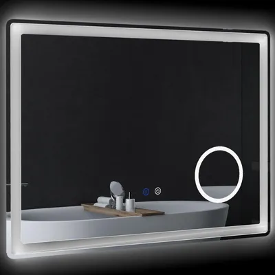 Imagen del producto de Espejo de baño con iluminación, con aumento de 3x y función táctil, de 80x60 cm, con 3 colores de luz y superficie anti-vaho