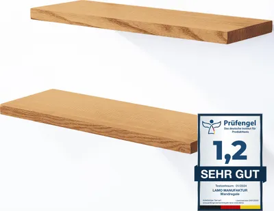 Produktbild von LAMO Manufaktur 2 Stück Wandregal aus Holz mit unsichtbarer Befestigung 2x 42cm | Wandregal aus 100 % echtem Holz | Hängeregal für Wohnzimmer, Schlafzimmer | Wandregale SET 4 Gerade Farbe: Rustikal