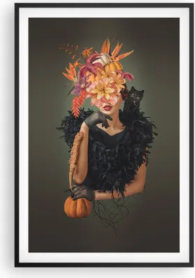 Produktbild von Gerahmtes Poster - Schwarzer Rahmen - Frau Katze Blumen - 61x91,5 cm - Wand Bild - Wanddeko - Wandbilder - Kunstposter - Wandposter - Bilderrahmen - Bilder - Kunstdruck - P2BPA61x91-4825