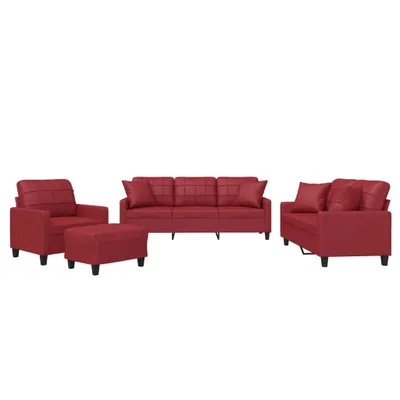 Produktbild von vidaXL 4-tlg. Sofagarnitur mit Kissen Weinrot Kunstleder