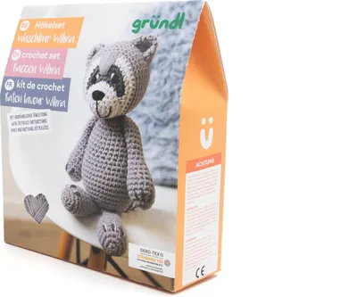 Obrázek produktu pro Gründl háčkovaná sada kompletní mýval, lama, lenochod nebo dinosaurus, vše v sadě 1 mýval Wilma