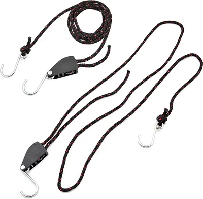 Imagen del producto de 2 correas de sujeción para kayak con sistema de trinquete y polea, cuerdas ajustables para colgar, con una capacidad de carga máxima de hasta 136 kg (299.8 lbs), ideales para kayak, canoa y botes