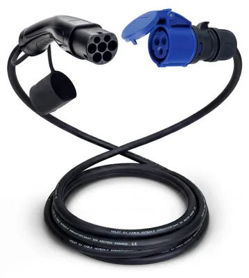 Produktbild von Voldt® Typ-2-auf-CEE-Adapterkabel | CEE blau 32 A 3-polig | 1-phasig | 7,4 kW | 2 m