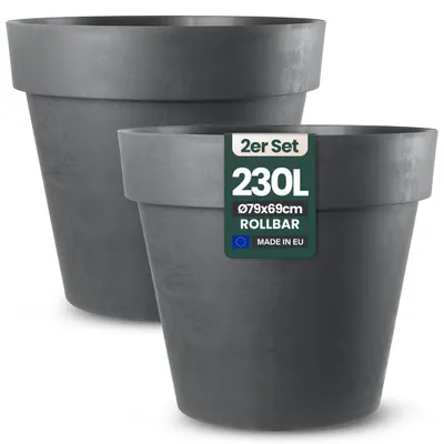 Produktbild von Kreher® 2 x XXL Pflanzkübel / Pflanztopf „LIKE“ Ø79xH70 cm - Anthrazit - Rund, Rollbar - UV- & Wetterfest - Robuster Blumentopf in Natur Stein Optik