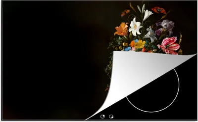 Produktbild von KitchenYeah© Herdabdeckplatte Alte Meister - Kunst - Vase mit Blumen - Jan Davidsz de Heem , 90x52cm, Küche Deko, Glaskeramikkochfeld Herdabdeckung, Abdeckplatte fùr Kochfeld