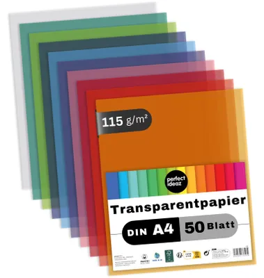 Transparentpapier DIN A4, 50 Blatt, 115 g/m², 10 Farben