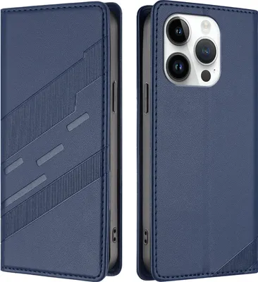 Image de Etui pour iPhone 15 Pro, étui portefeuille en cuirPolyuréthaneavec fente pour cartes et fonction stand Blau