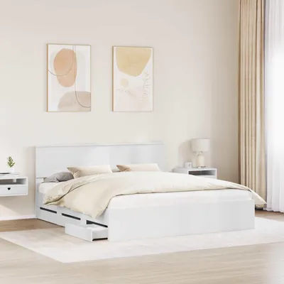 Produktbild von “2026 Modern“ Bettrahmen mit Schubladen Weiß 200 x 200cm Ingenieurs Holz - Designermöbel 902298 - Klassische BettenJugendbett Tagesbett