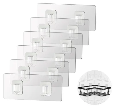 Productafbeelding van Zelfklevende haakjes voor doucheplanken - Geschikt voor hoekmontage - Geschikt voor badkamer en keuken - Transparant - 6 x 14 cm - 6 stuks