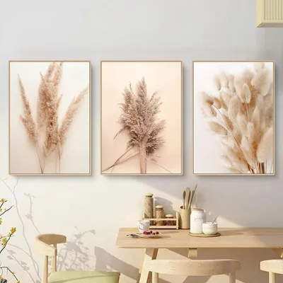 3er-Set Pampasgras Canvas-Bilder, Boho-Stil, 20x30 cm, ohne Rahmen