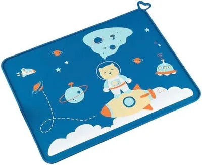 Immagine prodotto di Sottopiatto per bambini Famanu, in silicone antiscivolo, con motivo spaziale (blu)