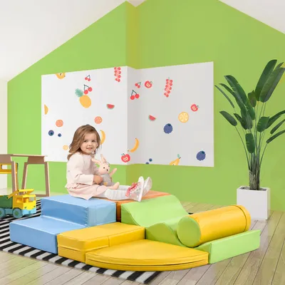 Produktbild von Abrihome 6er-Set Schaumstoff Bausteine, Freie Kombination - Treppe, Rutsche, Klettergerüst und Sitzgelegenheit, Anti-Rutsch