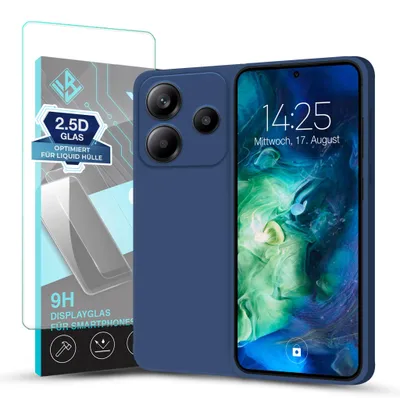 Produktbild von Hülle für Xiaomi Redmi Note 14 5G mit 9H Displayglas Displayschutz Case Cover Bumper Smartphone Softgrip Schutzhülle Farbe: Blau