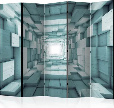 Produktbild von Akusticher Raumteiler 3D Effekt Abstrakt Foto Paravent 225x172 cm beidseitig auf Vlies-Leinwand bedruckt Akustikschaum Trennwand Spanische Wand Sichtschutz Home Office Tunnel Holz a-B-0099-z-c