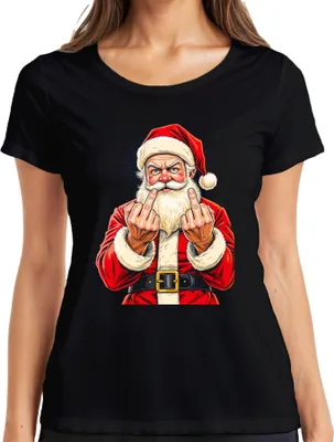 Produktbild von Frecher Weihnachtsmann Mittelfinger Sarkastisch Lustig Geschenk Damen T-Shirt, Schwarz, L