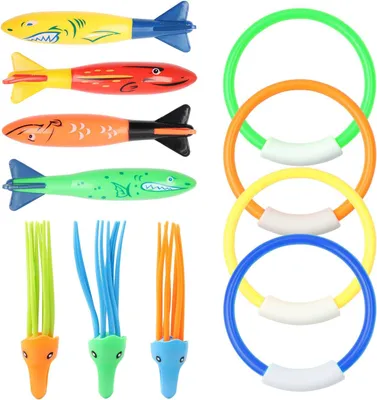 Imagen del producto de Juego de aros de natación para niños, de 11 piezas, de colores variados, juguete subacuático para entrenamiento de natación