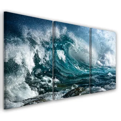 Produktbild von Triptychon auf leinwand schwarze natur 90x60 cm Feeby blau wandbild bereit zum aufhängen