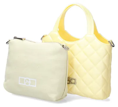 Produktbild von Damenhandtasche aus veganem Leder, schwarz, gesteppt, mit Tragegriffen