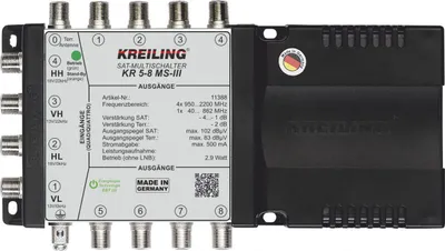 Produktbild von KREILING KR 5-8 MS-III, 5 Eingänge, 8 Ausgänge, 950 - 2200 MHz, 40 - 862 MHz, -4 - 1 dB, 102 dBμV