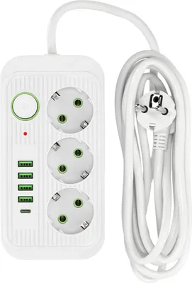 Image de Rallonge multiprise KOBI LINEA PRO Blanc 3 compartiments multiprise avec 4xUSB A et 1 USB-C, 2500W multiprise 10A Rallonge 3 m