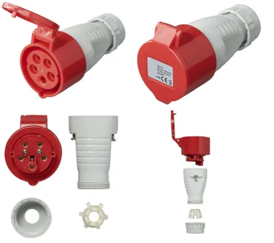 Produktbild von 1x CEE-Kupplung 16A 5-polig CEE-Stecker Max 6400W IP44 Starkstromstecker 3P+N+6h