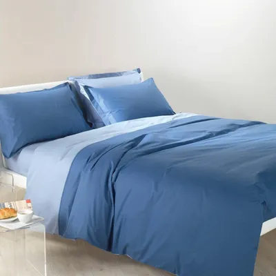 Bettwäsche-Set Doppelbett, 100% Baumwolle, King, 3-teilig, Blau