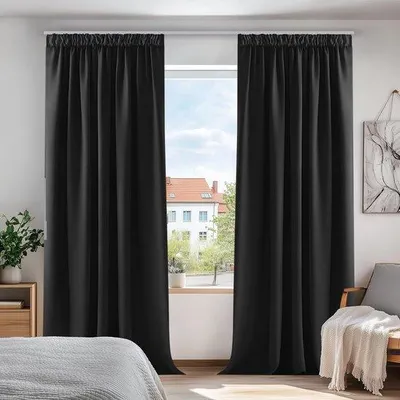 Produktbild von Famanu Verdunkelungsgardinen mit Faltenband - Schwarz, 140x175 cm, 2 Stück