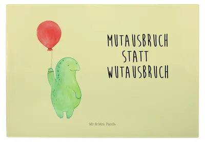 Produktbild von Mr. & Mrs. Panda Hackbrett Schildkröte Luftballon - Gelb Pastell - Geschenk, Schneidebrett Glas, Servierplatte, Frühstücksbrett, vesperbrett, Motivationsspruch