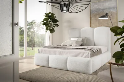 Image de Lit Tapissé BAILEY 140x200 - Lit avec Tiroir de Lit, Lit Bulle, Lit Double avec Espace de Rangement et Sommier, Chambre à coucher - Blanc