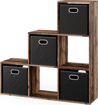 Vicco Treppenregal , 104 x 108 cm mit 4 Faltboxen, Antikholz