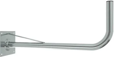 A silver antenna mount is shown against a white background.