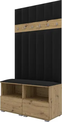 Produktbild von Garderoben-Set Nela III LUX, gepolsterte Garderobe 100 cm mit Sitzbank, Wandpaneelen und Stauraum (Farbe: Artisan Eiche + Trinity 16)