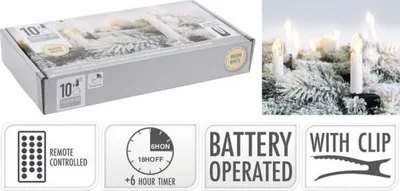 Produktbild von Kabellose LED-Christbaumkerzen 10er-Set – warmweißes Licht mit Timer & Fernbedienung – Clip-Befestigung, batteriebetrieben (AAA) – Weihnachtsbeleuchtung innen – Christmas Decoration