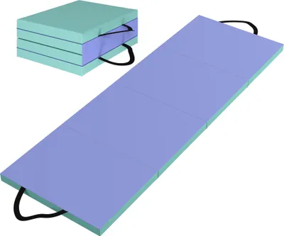 Image de SPORTNOW Tapis de gymnastique pliable portable, tapis de sport épais en 4 parties avec poignées de transport, pour yoga, étirement, 180 x 60 x 5 cm, vert et violet