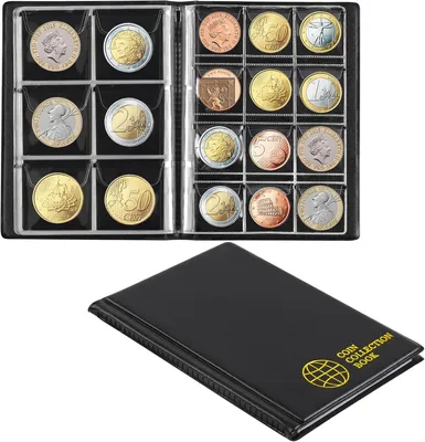 Immagine prodotto di Organizzatore per album di monete con 12 pagine, 108 scomparti, dimensioni 45x45 mm e 30x30 mm, ideale per collezionisti di monete