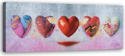 Produktbild von Leinwandbild herzen und liebesschriftzüge auf rosa hintergrund 90x30 cm Feeby rot wandbild bereit zum aufhängen