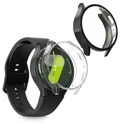 Produktbild von kwmobile 2x Silikon Hülle für Samsung Galaxy Watch 7 44mm Schutzhülle - Fullbody Display Cover Set aus Silikon - Transparent Schwarz