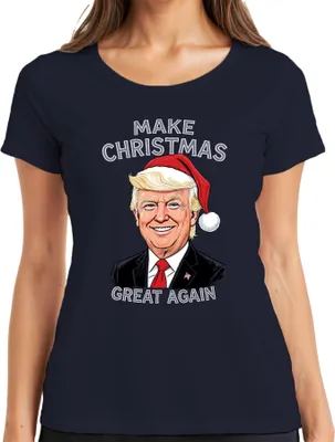 Produktbild von MAKE CHRISTMAS GREAT AGAIN Weihnachten Karikatur Patriotisch USA Damen T-Shirt, Navy, XXL