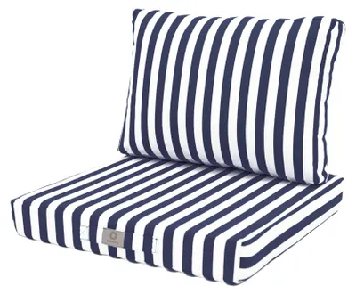 Image de Coussins pour salon de jardin déhoussable 60x60cm - Rayure bleu marine
