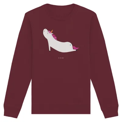 Produktbild von Mr. & Mrs. Panda Baumwoll Pullover Einhorn Yoga Größe S - Burgundy - Geschenk, Unicorn, Yogamatte, Sport, Sweatshirt, Einhörner, Lustig, Sweater, Pulli, Bio