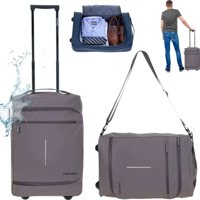 Produktbild von Handgepäck Trolley New Rebels Harper Pro mit Schultergurt Koffer Reisegepäck luggage bag 50 cm, 30 L Trolly Reisetasche Rollen IATA Flug Reise Gepäck Herren Damen 211017 39 Taupe Beige + Koffergurt bagboom®