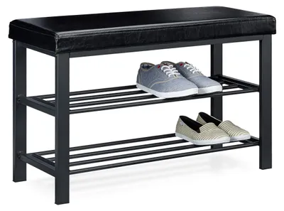 Schuhbank mit Sitzkissen, Metall/Kunstleder, 49x81x31 cm, Schwarz
