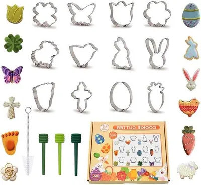 Produktbild von Inovra Plus – Ausstecher-Set für Ostern – Set mit 12 Teilen, bestehend aus Ei, Hase, Karotte und Küken – Aus Edelstahl gefertigte Keksausstecher – Kreative DIY-Sandwich-Ausstecher für Kinder – Osterthemen-Partyartikel