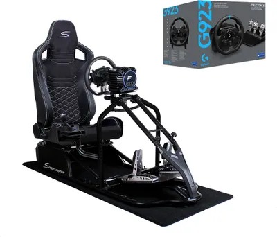 Produktbild von SIM Racing Cockpit Seat Pro Sim Rig SCHWARZ | Gaming Simulator Cockpit Rennsimulator Lenkradständer mit Logitech G923 Bundle Race Weave Anthrazit