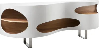 Produktbild von SalesFever Sideboard | MDF-Holz | Füße Edelstahl | B 200 x T 50 x H 75 cm | weiß Hochglanz – walnuss matt
