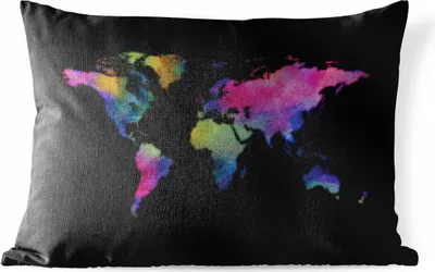 Produktbild von MuchoWow® Outdoor Kissen - Weltkarte - Wasserfarben - 60x40 cm - Wetterfest - Lounge Kissen - Zierkissen - Kissen für Innenräume