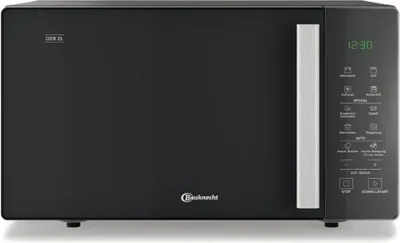 A black Bauknecht microwave oven is shown from the front, against a white background.